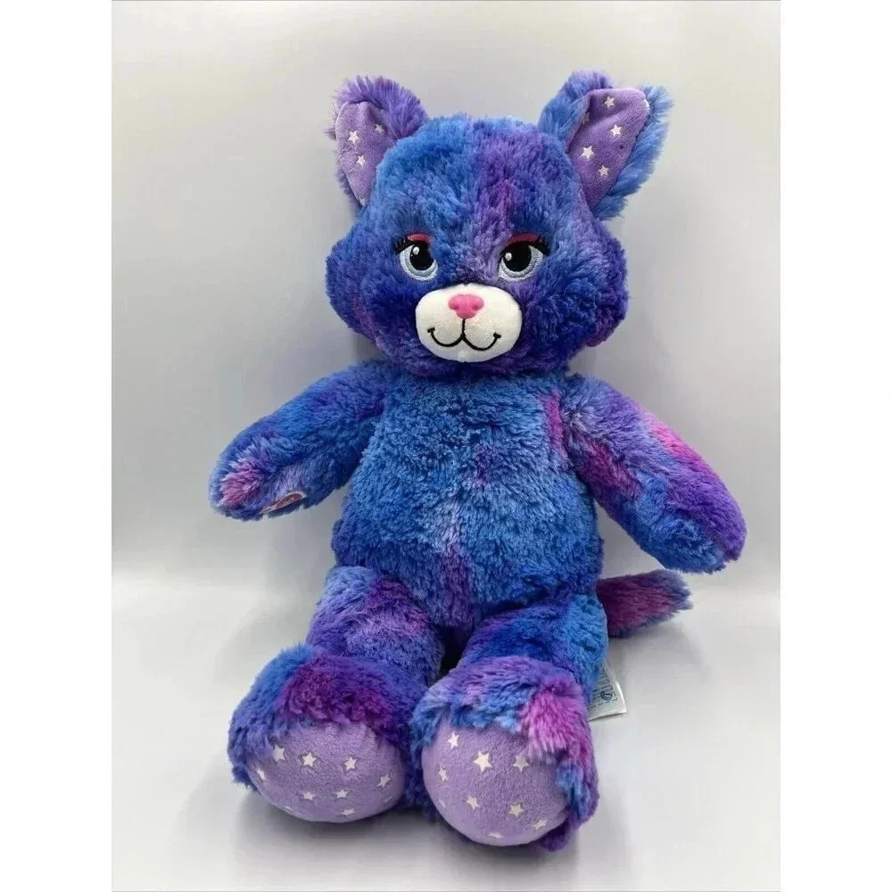 Build‎ a Bear Stars Glow In The Dark Kitty Cat Purple Blue Starry Plush 17"